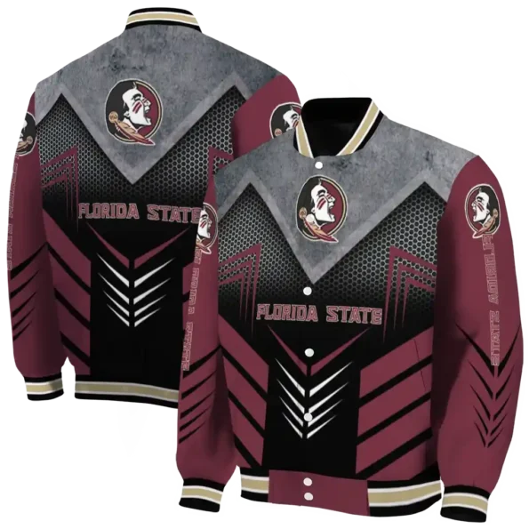 florida state seminoles arrow layer garnet black varsity jacket fashion forward.webp