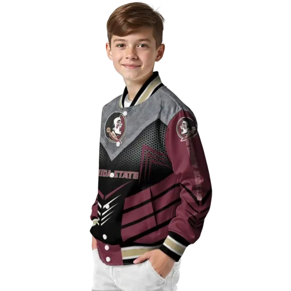 florida state seminoles arrow layer garnet black varsity jacket trendy.webp