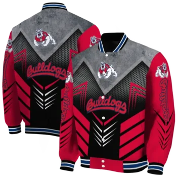 fresno state bulldogs arrow layer red black varsity jacket fashion forward.webp