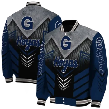 georgetown hoyas arrow layer blue black varsity jacket fashion forward.webp