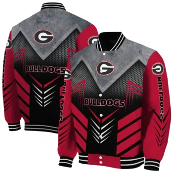georgia bulldogs arrow layer red black varsity jacket fashion forward.webp