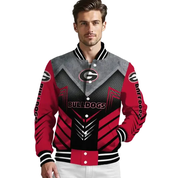 georgia bulldogs arrow layer red black varsity jacket high quality.webp