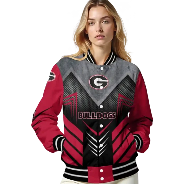 georgia bulldogs arrow layer red black varsity jacket latest model.webp