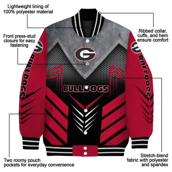 georgia bulldogs arrow layer red black varsity jacket new arrival.webp