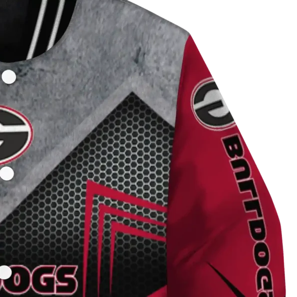 georgia bulldogs arrow layer red black varsity jacket premium grade.webp