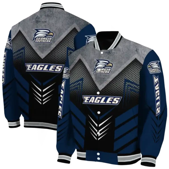 georgia southern eagles arrow layer blue black varsity jacket fashion forward.webp