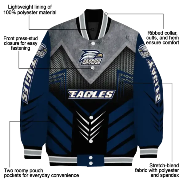 georgia southern eagles arrow layer blue black varsity jacket new arrival.webp