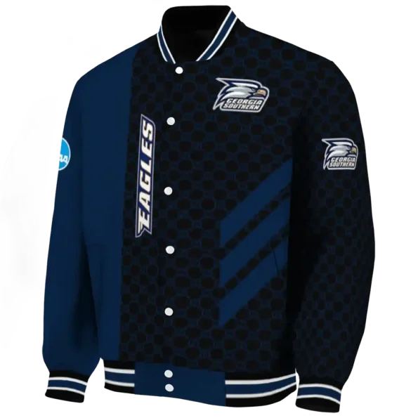 georgia southern eagles triple side stripes blue black varsity jacket best selling