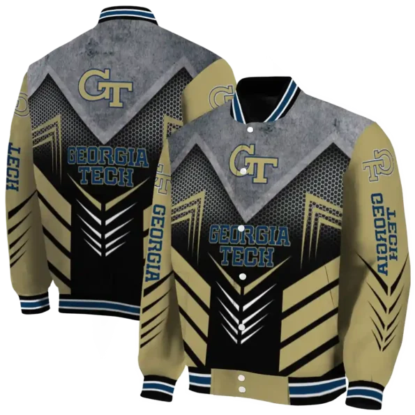 georgia tech yellow jackets arrow layer gold black varsity jacket fashion forward.webp