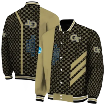 georgia tech yellow jackets triple side stripes gold black varsity jacket fashion forward.webp