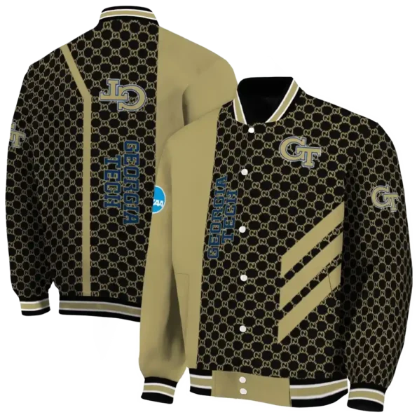 georgia tech yellow jackets triple side stripes gold black varsity jacket fashion forward.webp