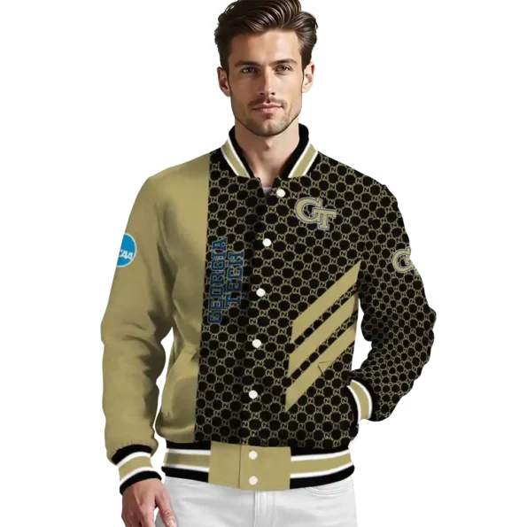 georgia tech yellow jackets triple side stripes gold black varsity jacket high quality.webp