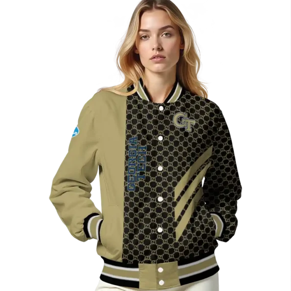 georgia tech yellow jackets triple side stripes gold black varsity jacket latest model.webp