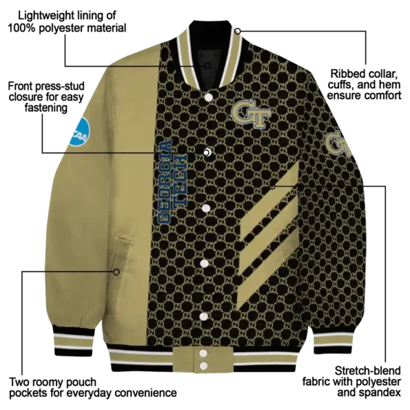 georgia tech yellow jackets triple side stripes gold black varsity jacket new arrival.webp