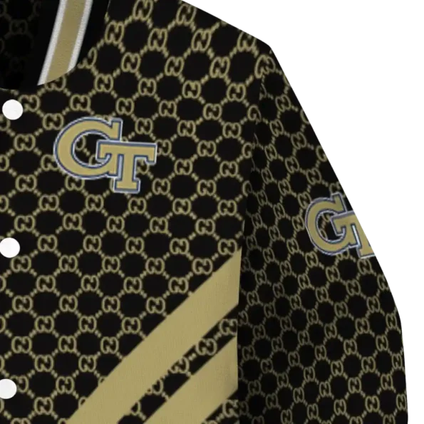 georgia tech yellow jackets triple side stripes gold black varsity jacket premium grade.webp