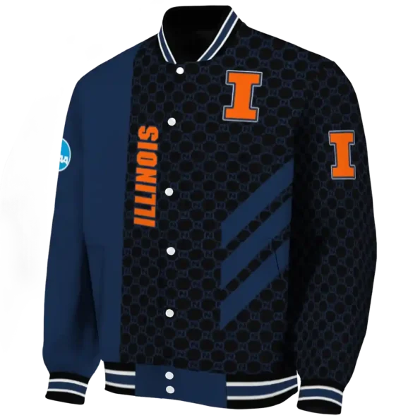 illinois fighting illini triple side stripes blue black varsity jacket best selling