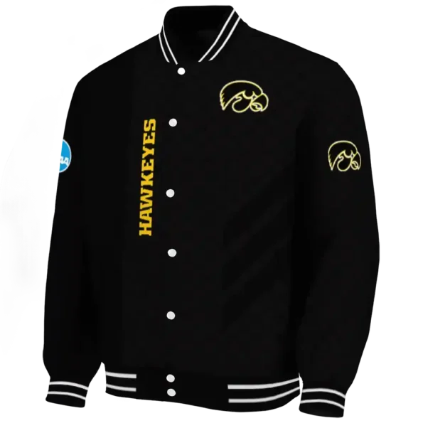 iowa hawkeyes triple side stripes black varsity jacket best selling