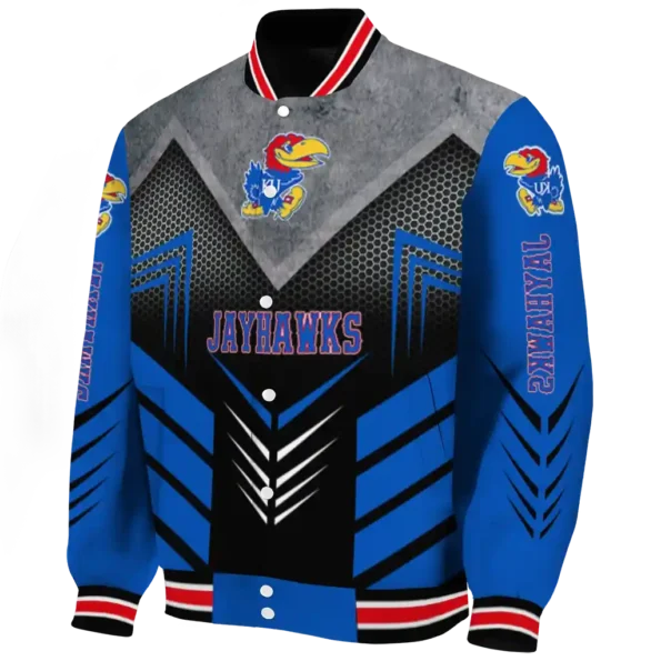 kansas jayhawks arrow layer blue black varsity jacket best selling
