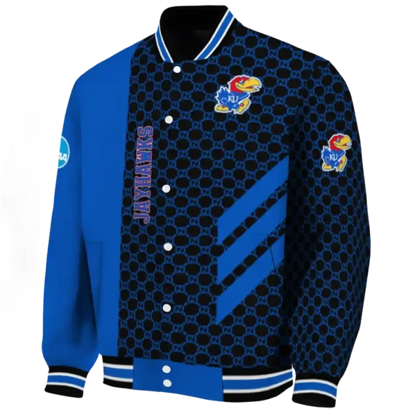 kansas jayhawks triple side stripes blue black varsity jacket best selling