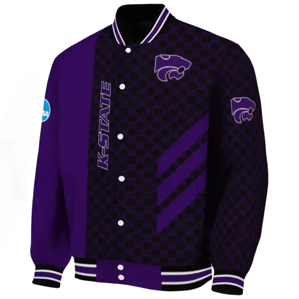 kansas state wildcats triple side stripes purple black varsity jacket best selling