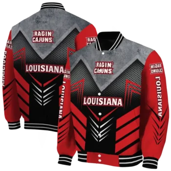 louisiana ragin cajuns arrow layer red black varsity jacket fashion forward.webp