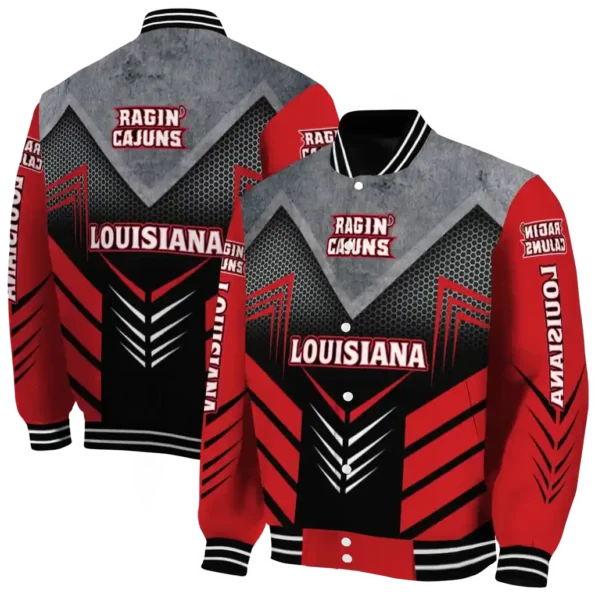louisiana ragin cajuns arrow layer red black varsity jacket fashion forward.webp