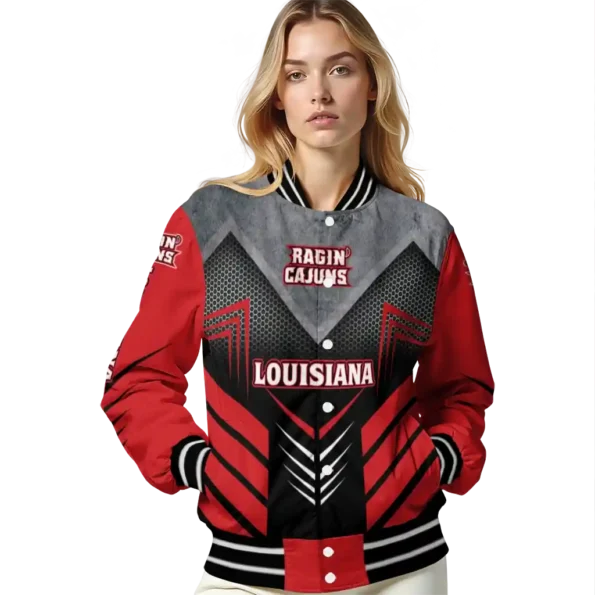 louisiana ragin cajuns arrow layer red black varsity jacket latest model.webp