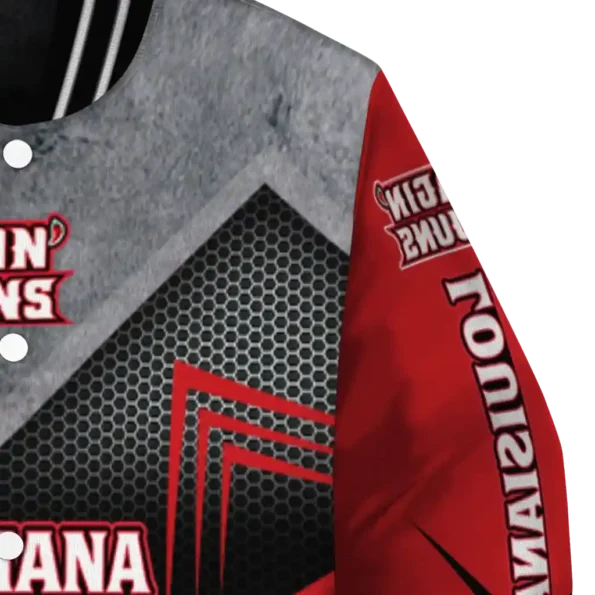 louisiana ragin cajuns arrow layer red black varsity jacket premium grade.webp