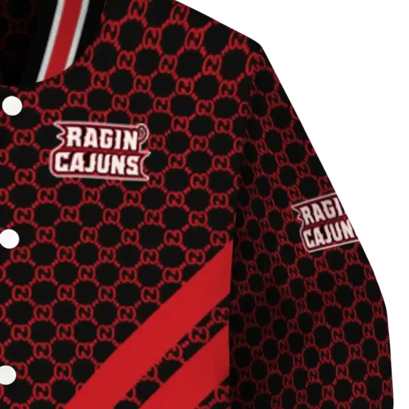 louisiana ragin cajuns triple side stripes red black varsity jacket premium grade.webp