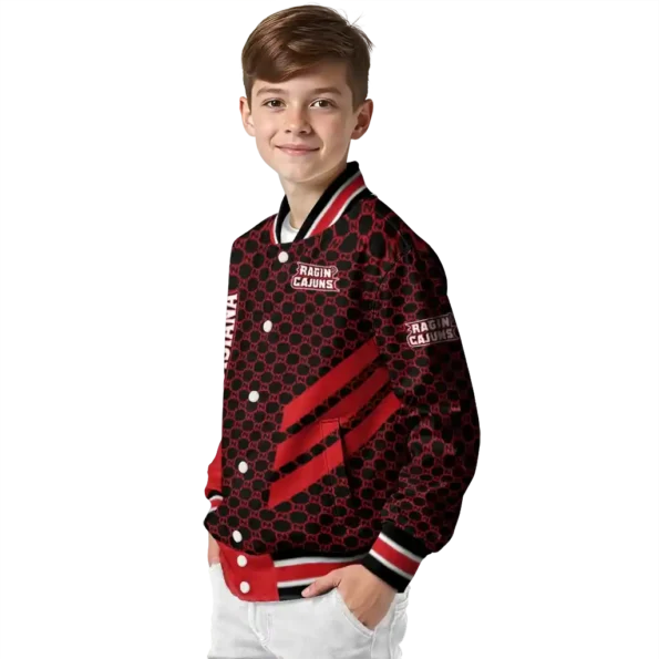 louisiana ragin cajuns triple side stripes red black varsity jacket trendy.webp