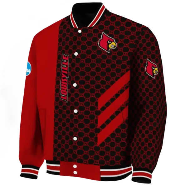 louisville cardinals triple side stripes red black varsity jacket best selling