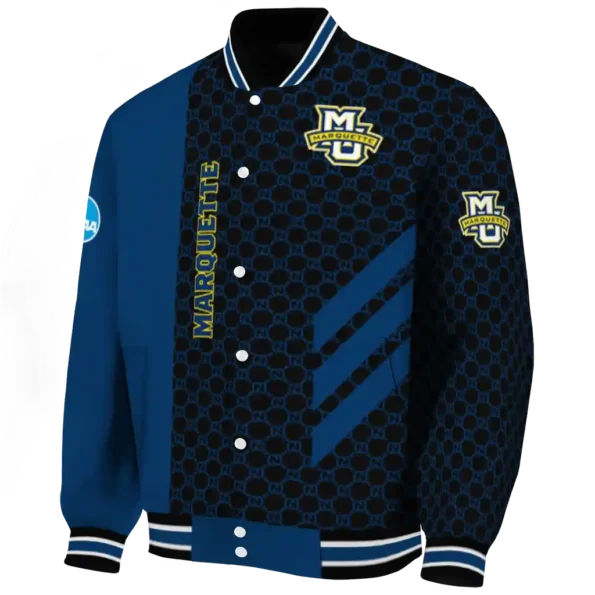 marquette golden eagles triple side stripes blue black varsity jacket best selling