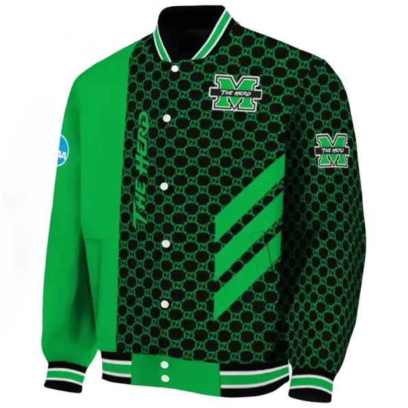 marshall thundering herd triple side stripes green black varsity jacket best selling