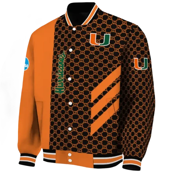 miami hurricanes triple side stripes orange black varsity jacket best selling