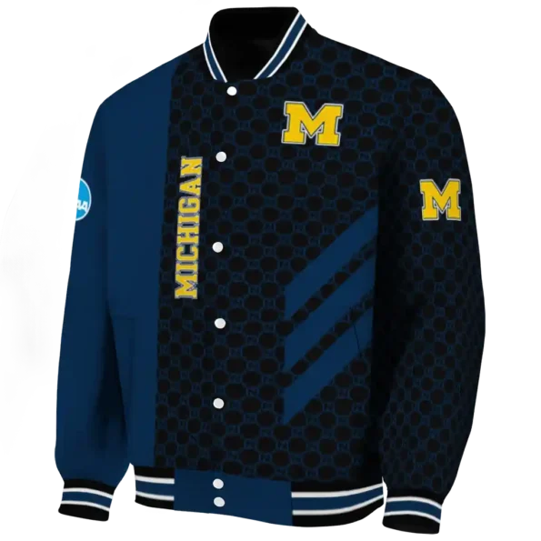 michigan wolverines triple side stripes blue black varsity jacket best selling