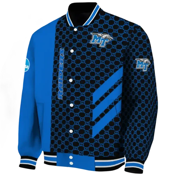 middle tennessee blue raiders triple side stripes blue black varsity jacket best selling