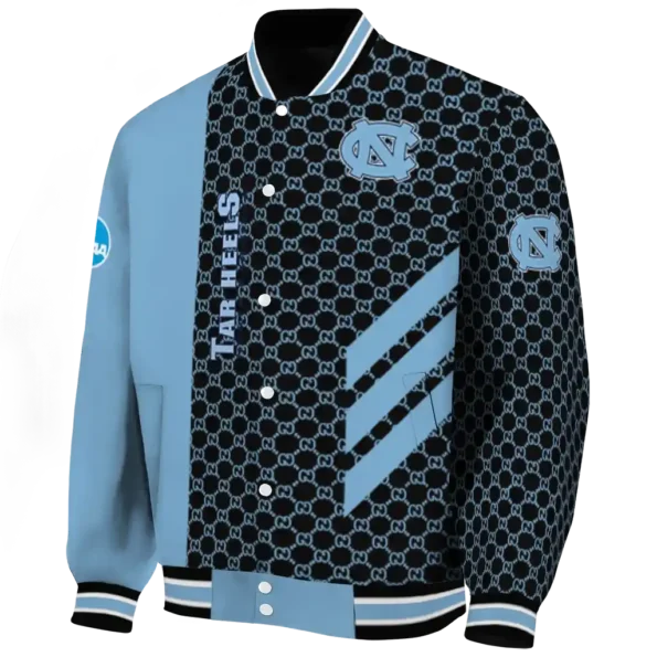 north carolina tar heels triple side stripes light blue black varsity jacket best selling