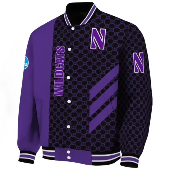 northwestern wildcats triple side stripes purple black varsity jacket best selling