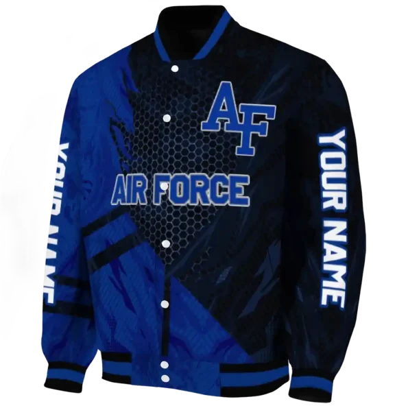 personalized air force falcons hexagon mesh blue black varsity jacket best selling