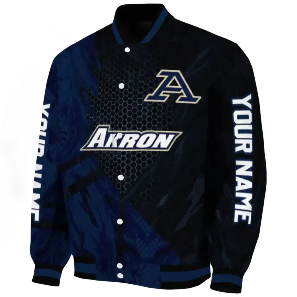 personalized akron zips hexagon mesh blue black varsity jacket best selling
