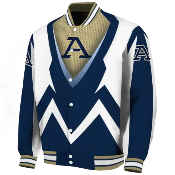 personalized akron zips v stripes blue white varsity jacket best selling