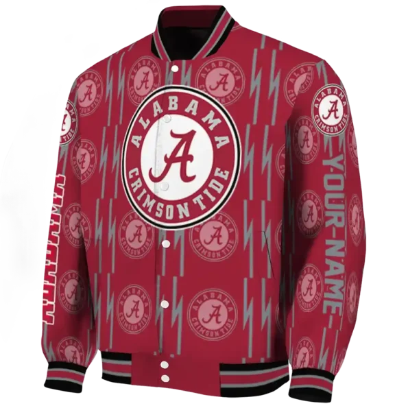 personalized alabama crimson tide bolt stripe crimson varsity jacket best selling