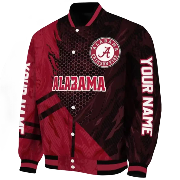 personalized alabama crimson tide hexagon mesh crimson black varsity jacket best selling
