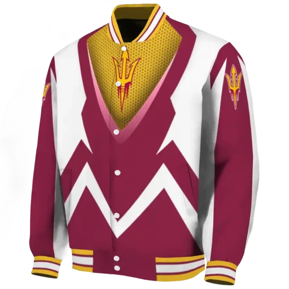 personalized arizona state sun devils v stripes maroon white varsity jacket best selling