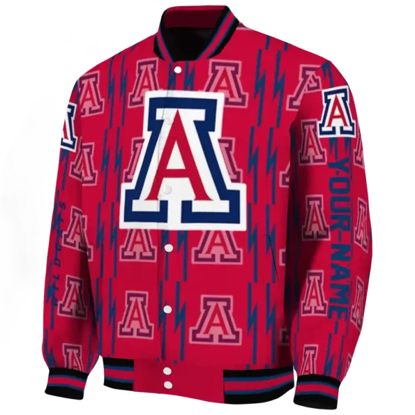 personalized arizona wildcats bolt stripe red varsity jacket best selling