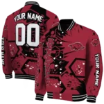 personalized-arkansas-razorbacks-hexagon-cluster-red-black-varsity-jacket-best-selling.webp