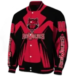 personalized arkansas state red wolves spider mark scarlet black varsity jacket best selling.webp