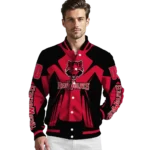 personalized arkansas state red wolves spider mark scarlet black varsity jacket best selling.webp