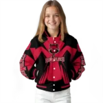 personalized arkansas state red wolves spider mark scarlet black varsity jacket best selling.webp
