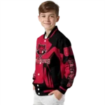 personalized arkansas state red wolves spider mark scarlet black varsity jacket best selling.webp